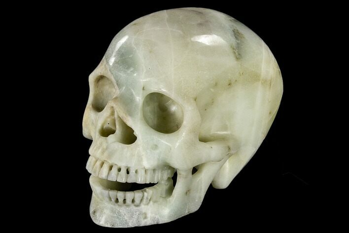 Realistic, Carved, White and Green Jade Skull #116295